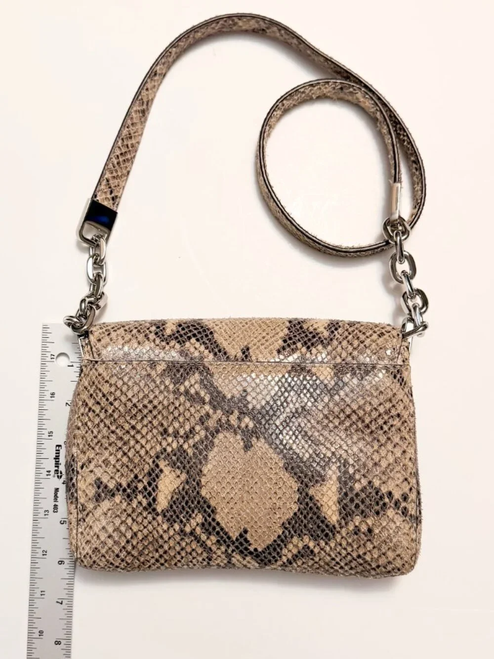 Michael Kors Neutral Snake Print Flap Crossbody Bag Silver Chain Accent